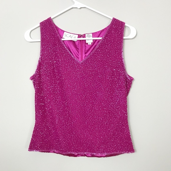 Scala Tops - Scala | Fuchsia Pink Sequin Silk Top sz S